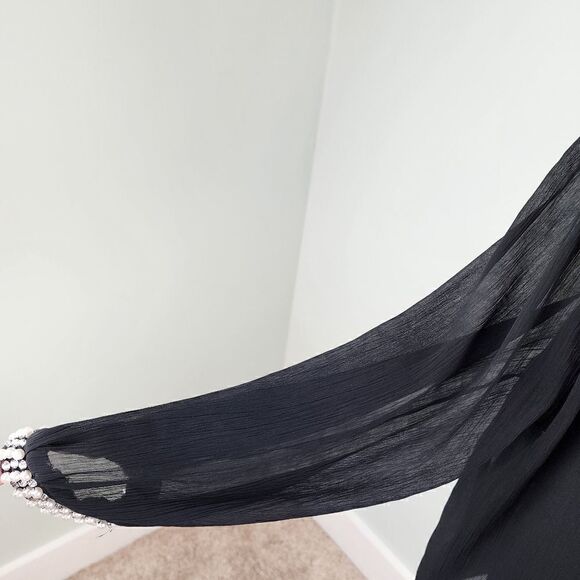 JACLYN SMITH BLACK SHEER TOP WITH PEARL AND RHINESTONE EMBELLISHMENTS SIZE L - Picture 3 of 9